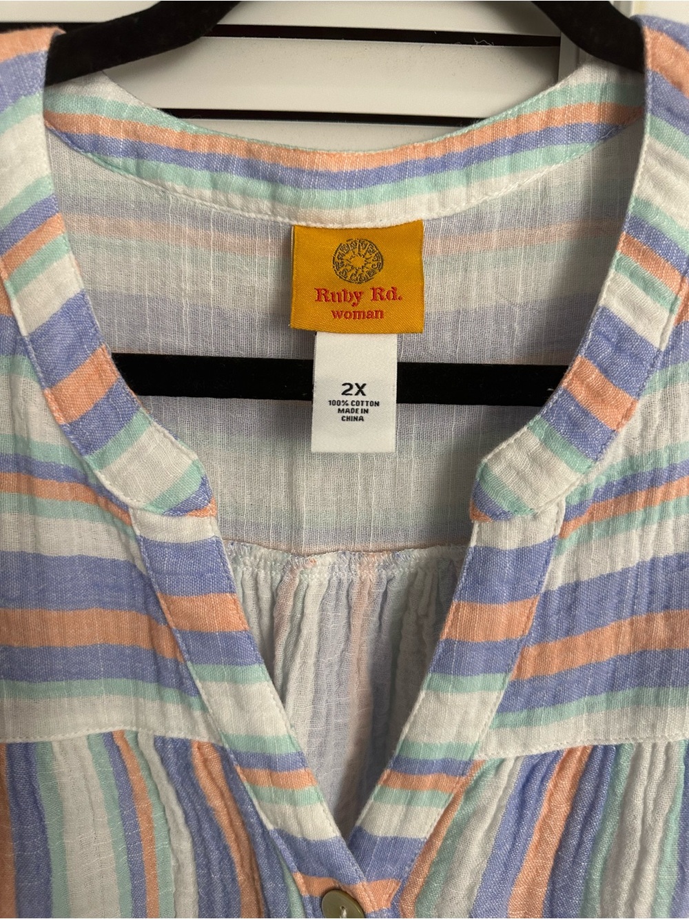 Ruby Rd Multicolor Striped Tie Front Button Top Size 2X - Picture 3 of 4